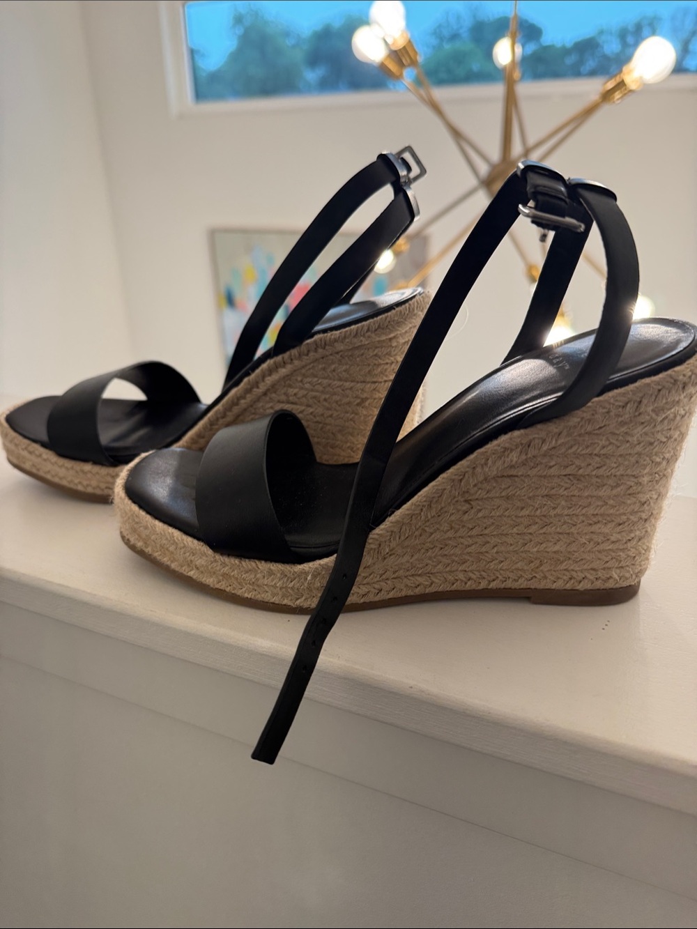 a new day Black Espadrille Wedge Sandals with Ankle Strap